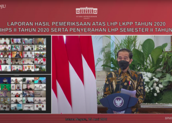 Presiden Jokowi memberikan sambutan pada Penyampaian LHP LKPP 2020, dan IHPS II-2020 2020, serta Penyerahan LHP Semester II-2020, di Istana Negara, Jumat (25/06/2021) pagi. (Sumber: Tangkapan Layar YouTube Sekretariat Presiden)